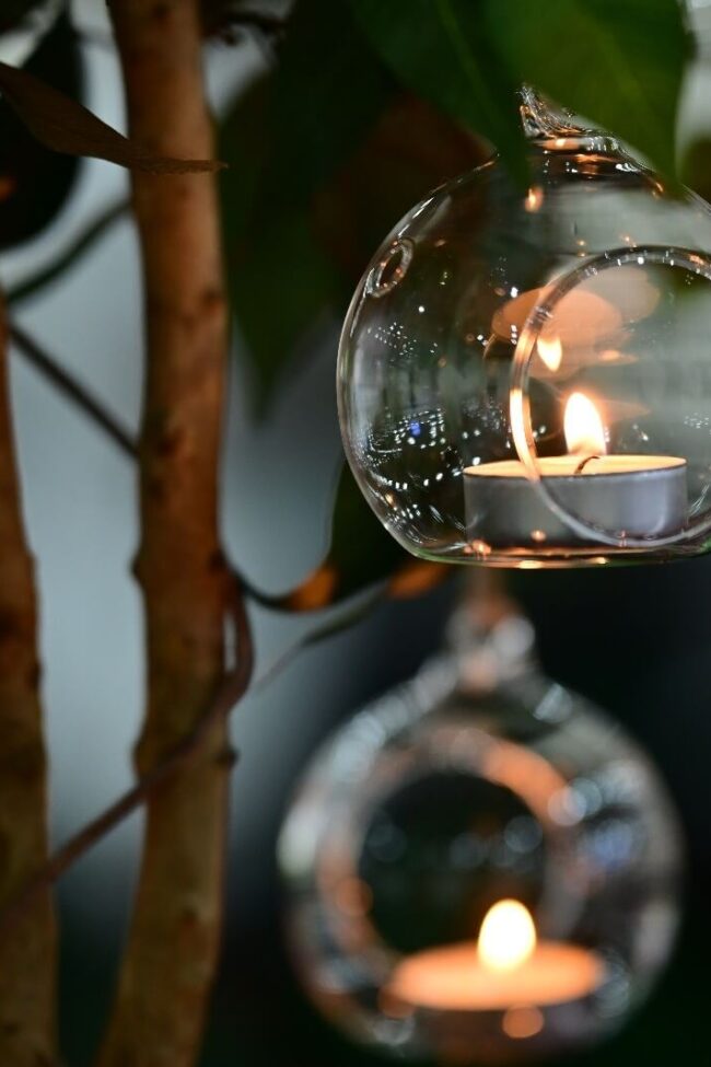 Hanging Glass Baubles – Enchanting Tealight Holders for Hire