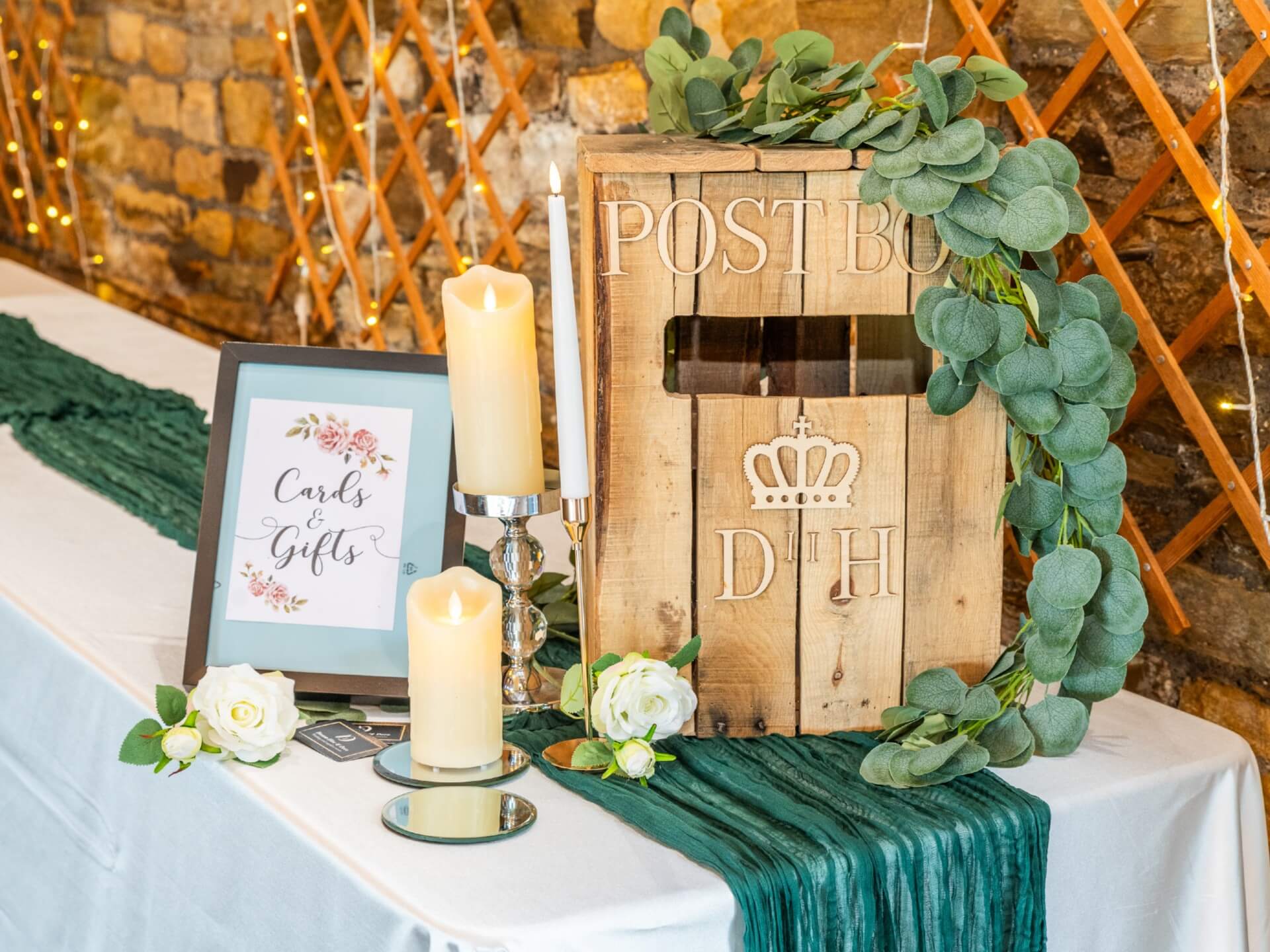 Wedding post box hire styled with a cards and gifts table sign