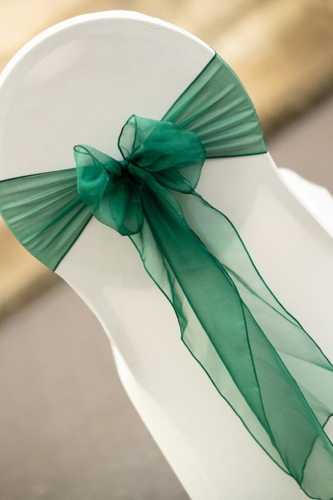 Hunter green chair sash with long flowing tails