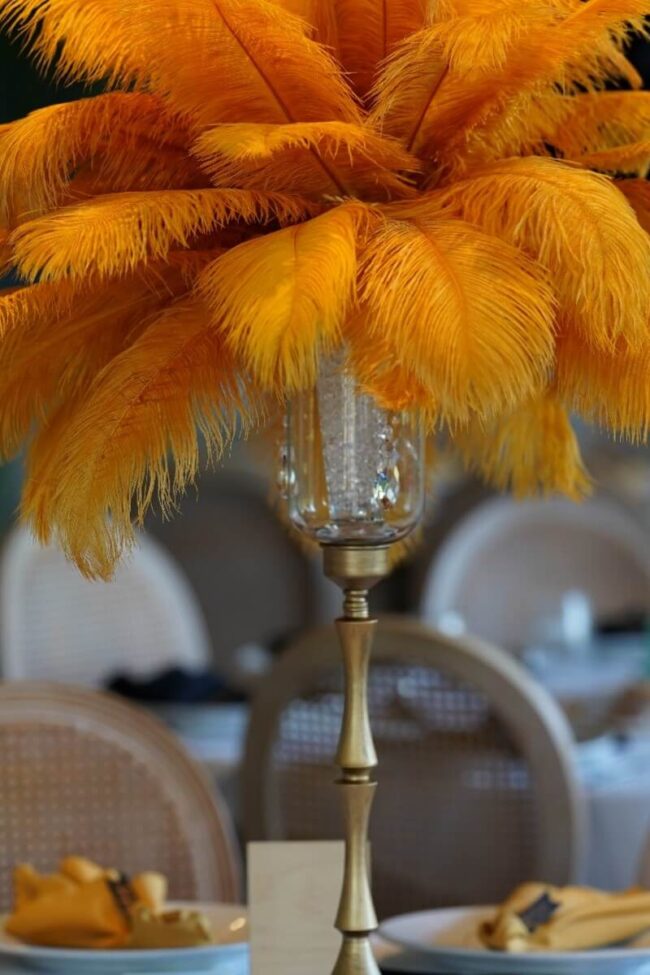 Gold Feather Centrepiece – Glam Wedding & Event Styling