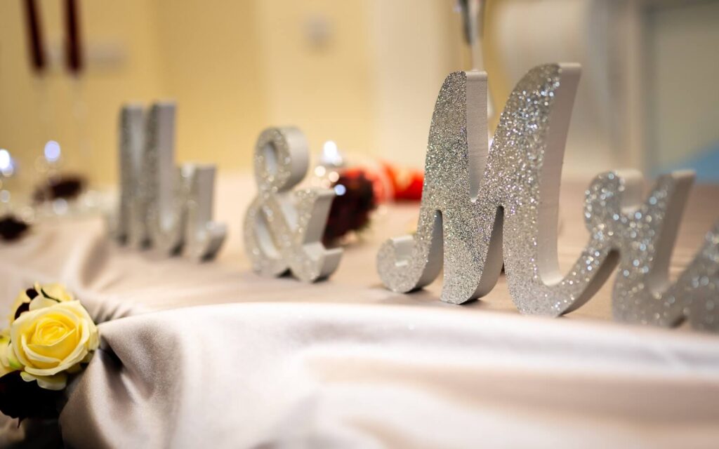 Mr Mrs Sign set on a styled top table