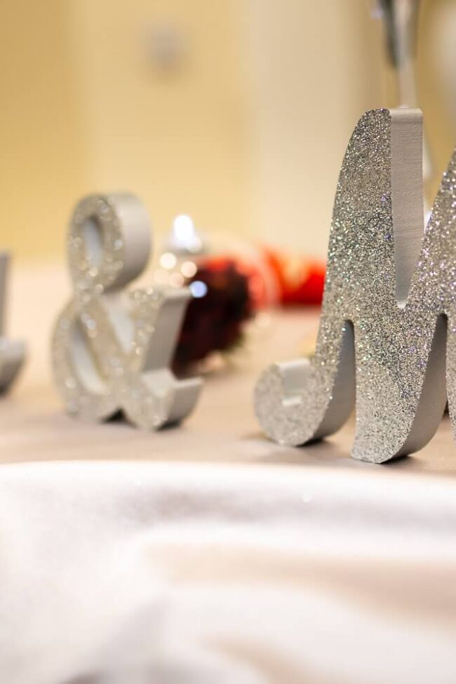 Mr Mrs Sign set on a styled top table