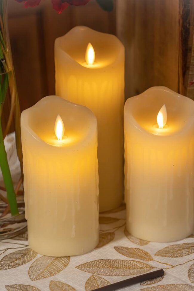 LED pillar candles with warm flicker glow for events