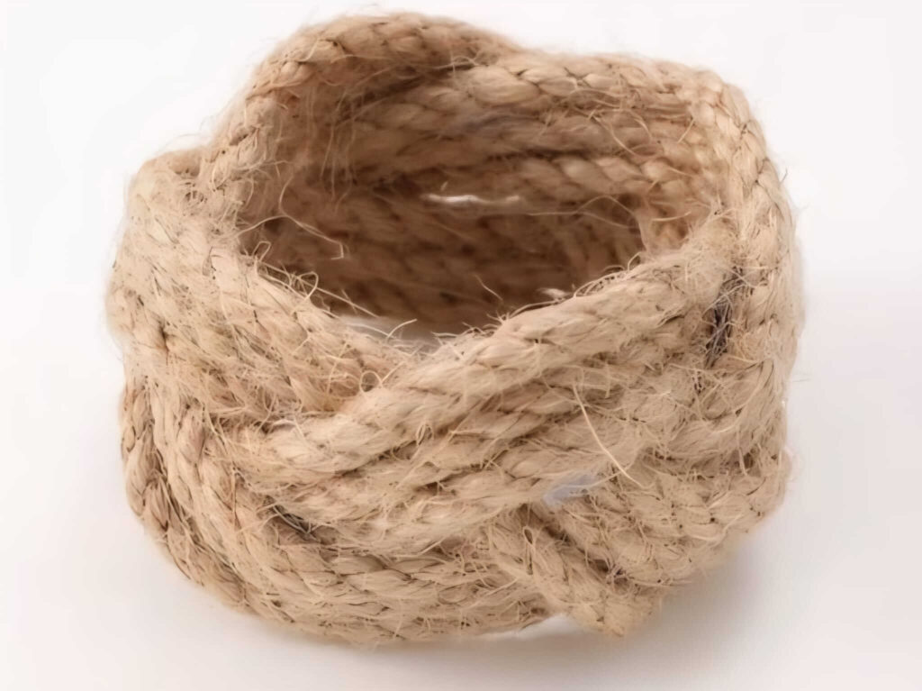 Jute rope napkin rings with a natural rustic finish.