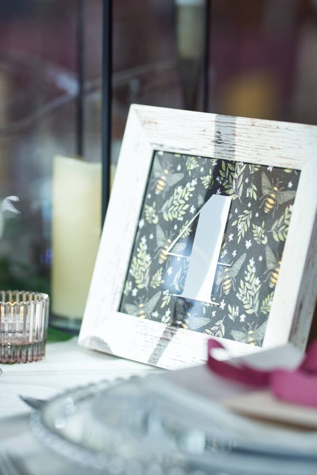 framed table numbers, washed wood frame table number 4