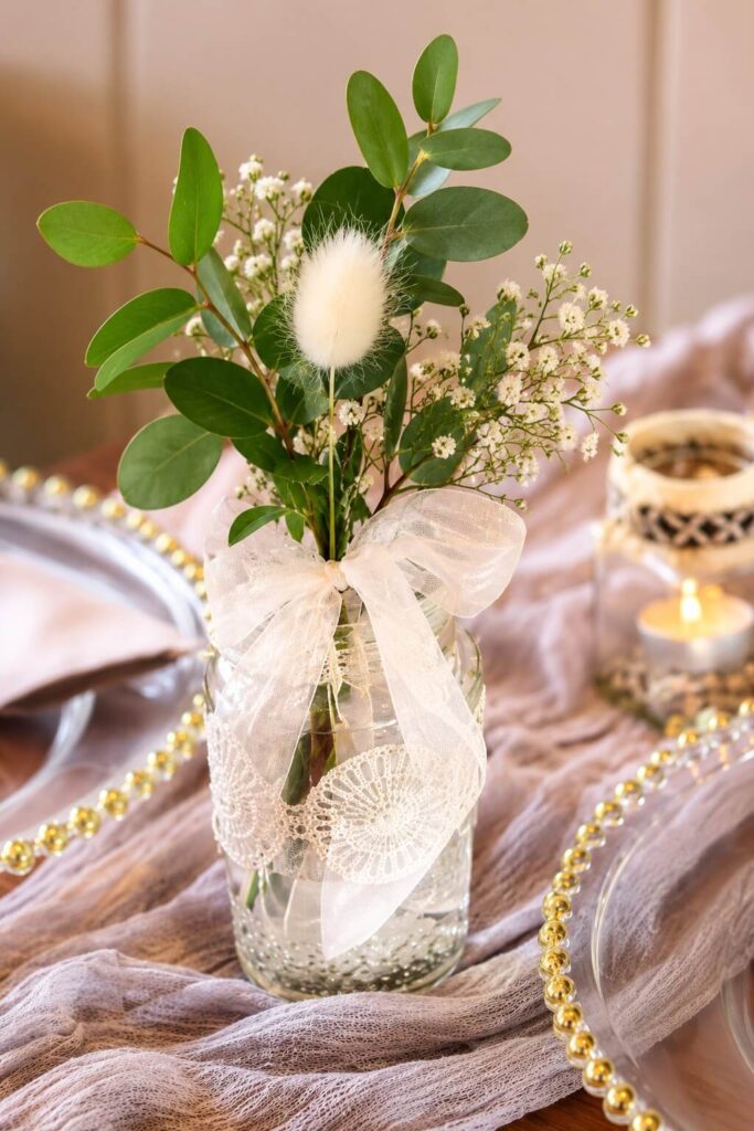 White fresh flower stem arranged in a small container