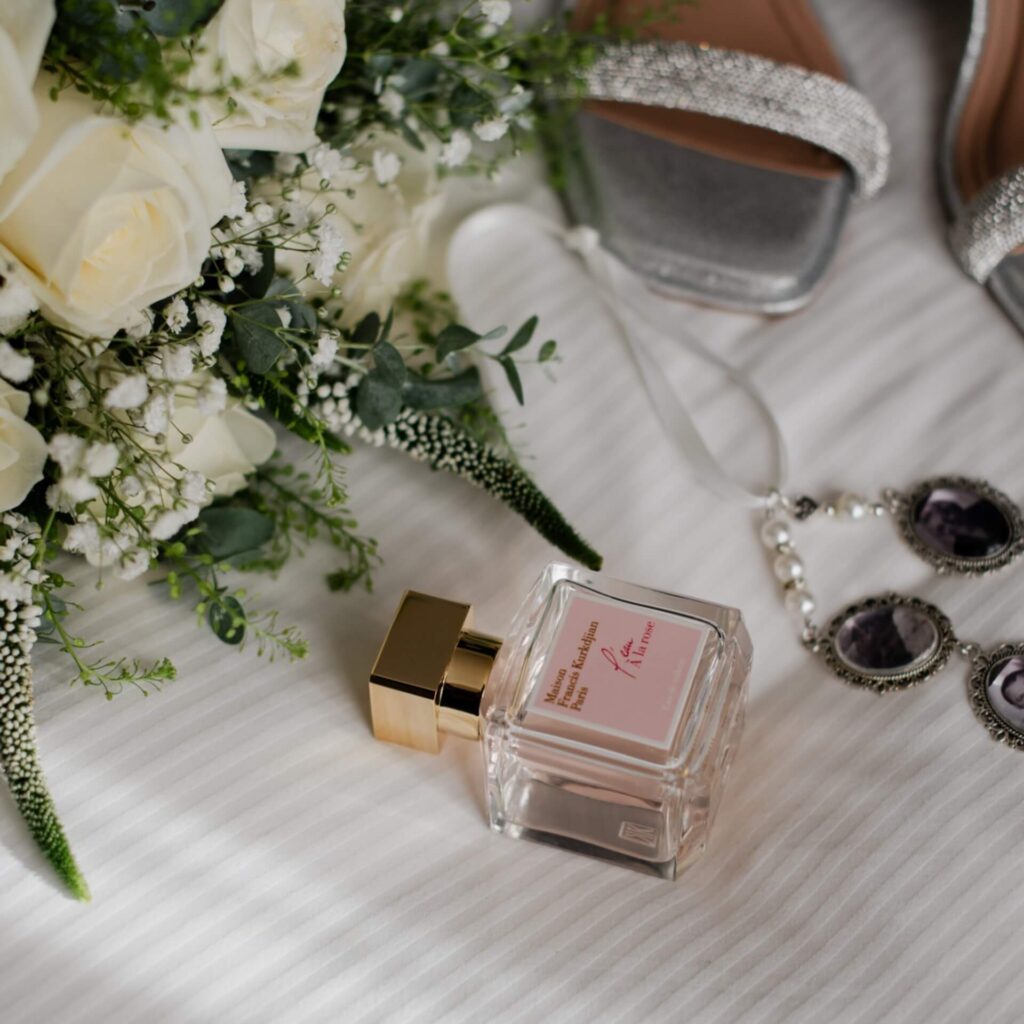 Bridal perfume inspiration showcasing elegant wedding styling