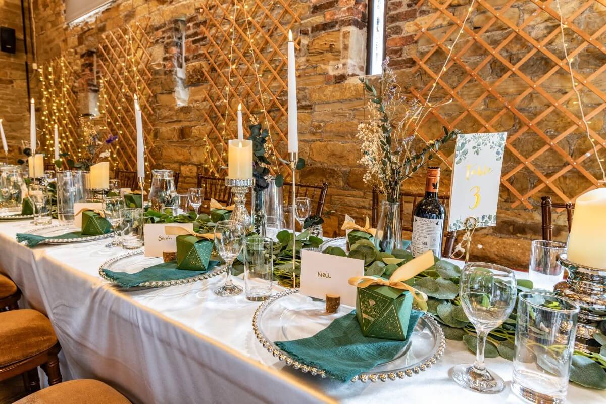 Elegant wedding table setup created by professional wedding decorators.