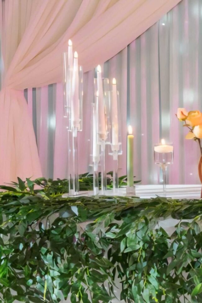 Taper candle hurricane with 5-head acrylic LED taper tubes for safe venue candlelight