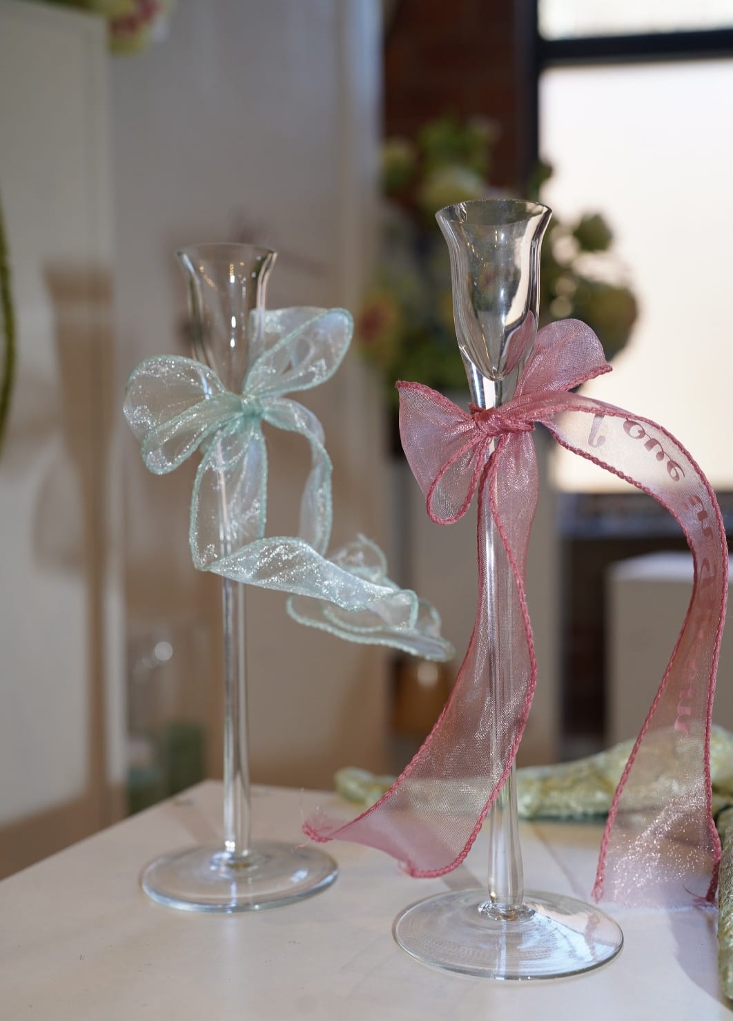 Clear taper candle holders with smooth glass stems