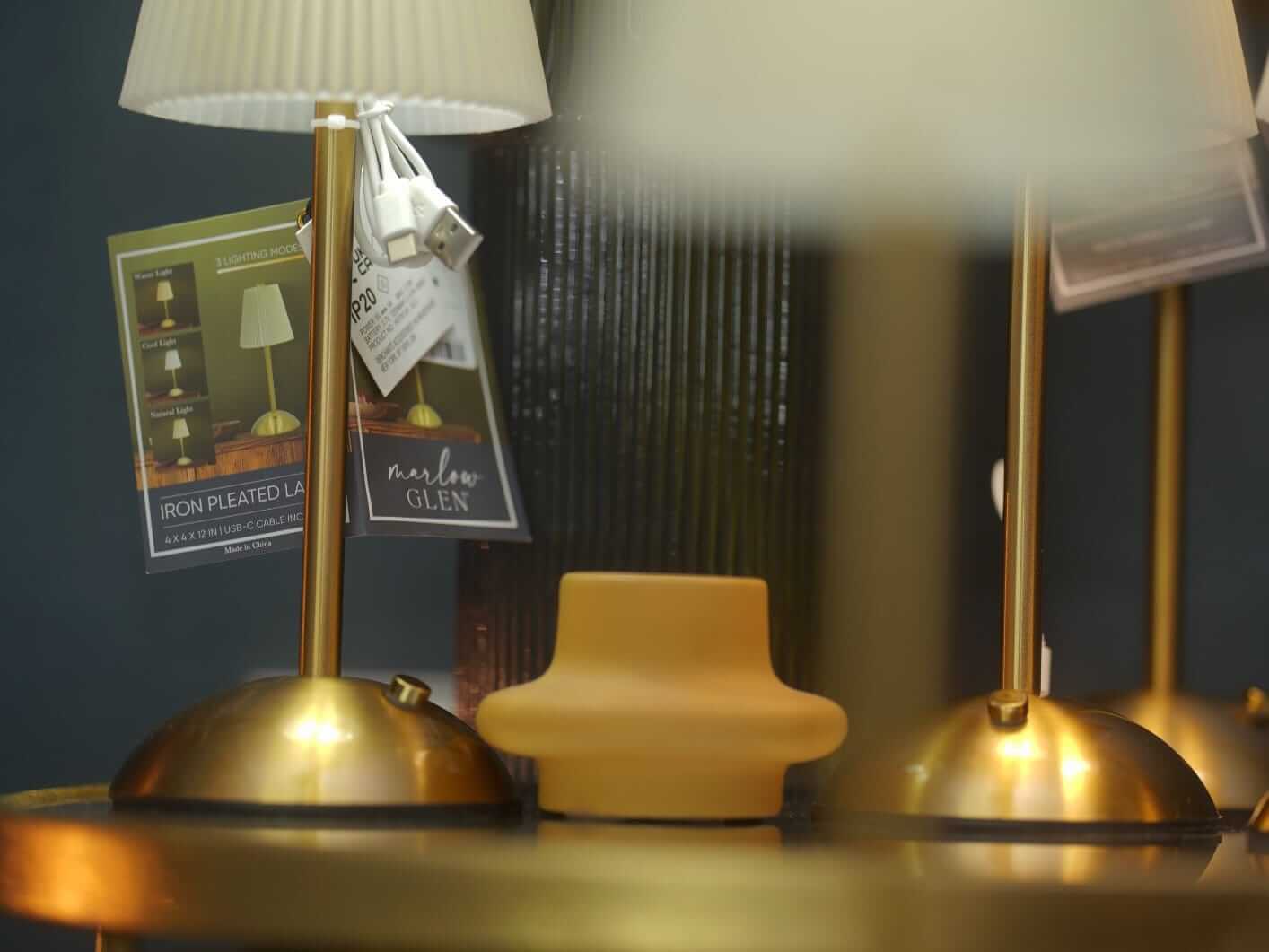 Pair of cordless table lamps showing the rechargeable lamp finish and warm light