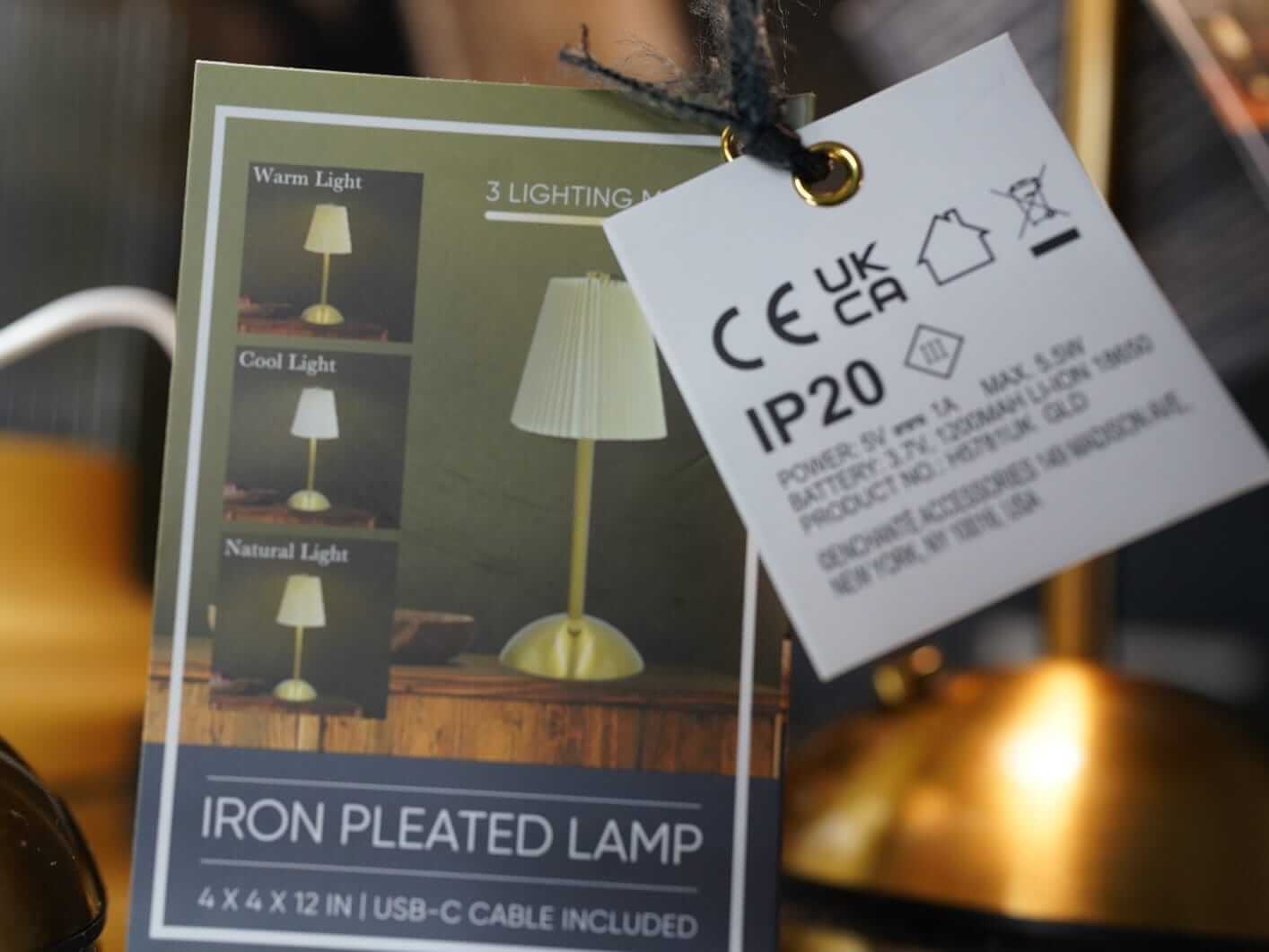 Product information shown alongside rechargeable lamps and cordless table lamps