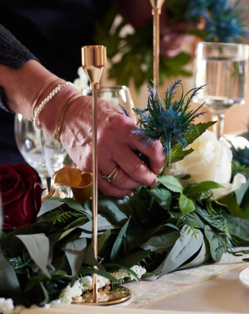 Brass taper candle holder with narrow metal stem