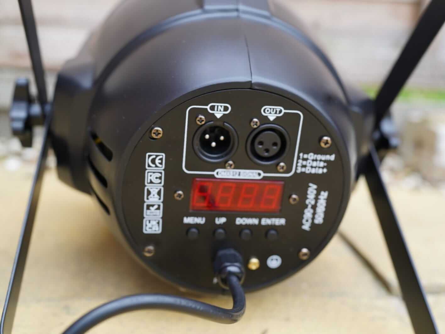 Rear controls of spotlight light for event hire