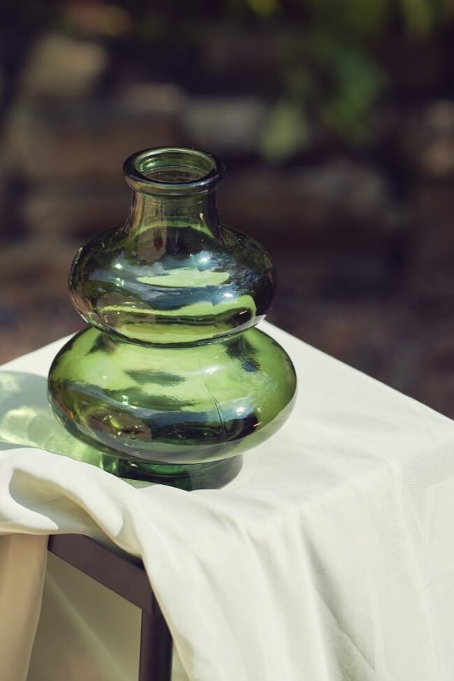 Sculptural Dark Green Glass Vase Hire