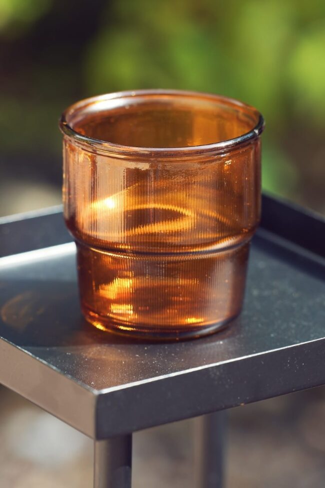 Amber tealight holder with warm translucent glass finish